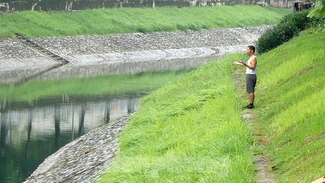 Nước sông Tô Lịch trong veo sau bão, cần thủ thỏa sức buông câu bắt cá - ảnh 7