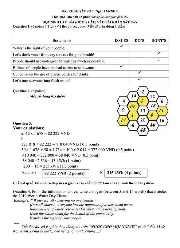 Công bố đề và đáp án bài khảo sát năng lực vào lớp 6 Chuyên Trần Đại Nghĩa - ảnh 1