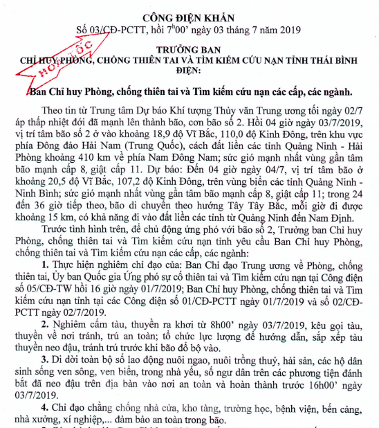 Thái Bình ban hành công điện khẩn, Nam Định cấm biển đối phó bão số 2 - ảnh 1