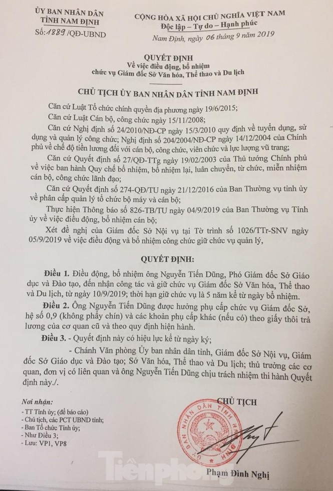 Nam Định bổ nhiệm Giám đốc Sở Văn hoá - Thể thao và Du lịch - ảnh 1