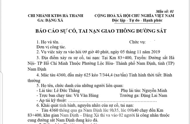 Công nhân đường sắt tử vong vì tai nạn đường sắt - ảnh 1