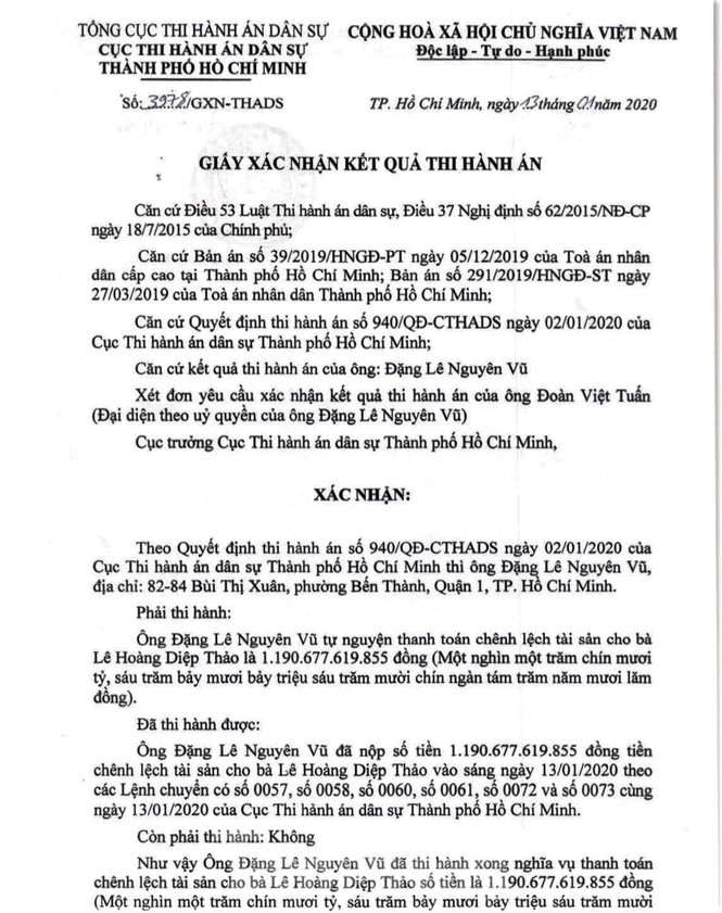 Ông Đặng Lê Nguyên Vũ đã nộp xong gần 1.200 tỷ thi hành án - ảnh 1