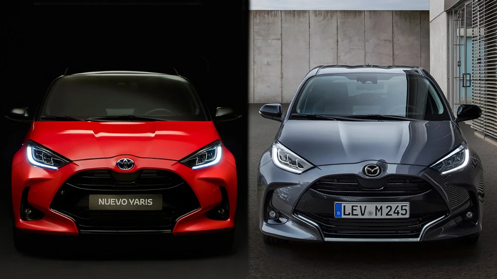 Toyota Yaris (trái) và Mazda2 (phải)