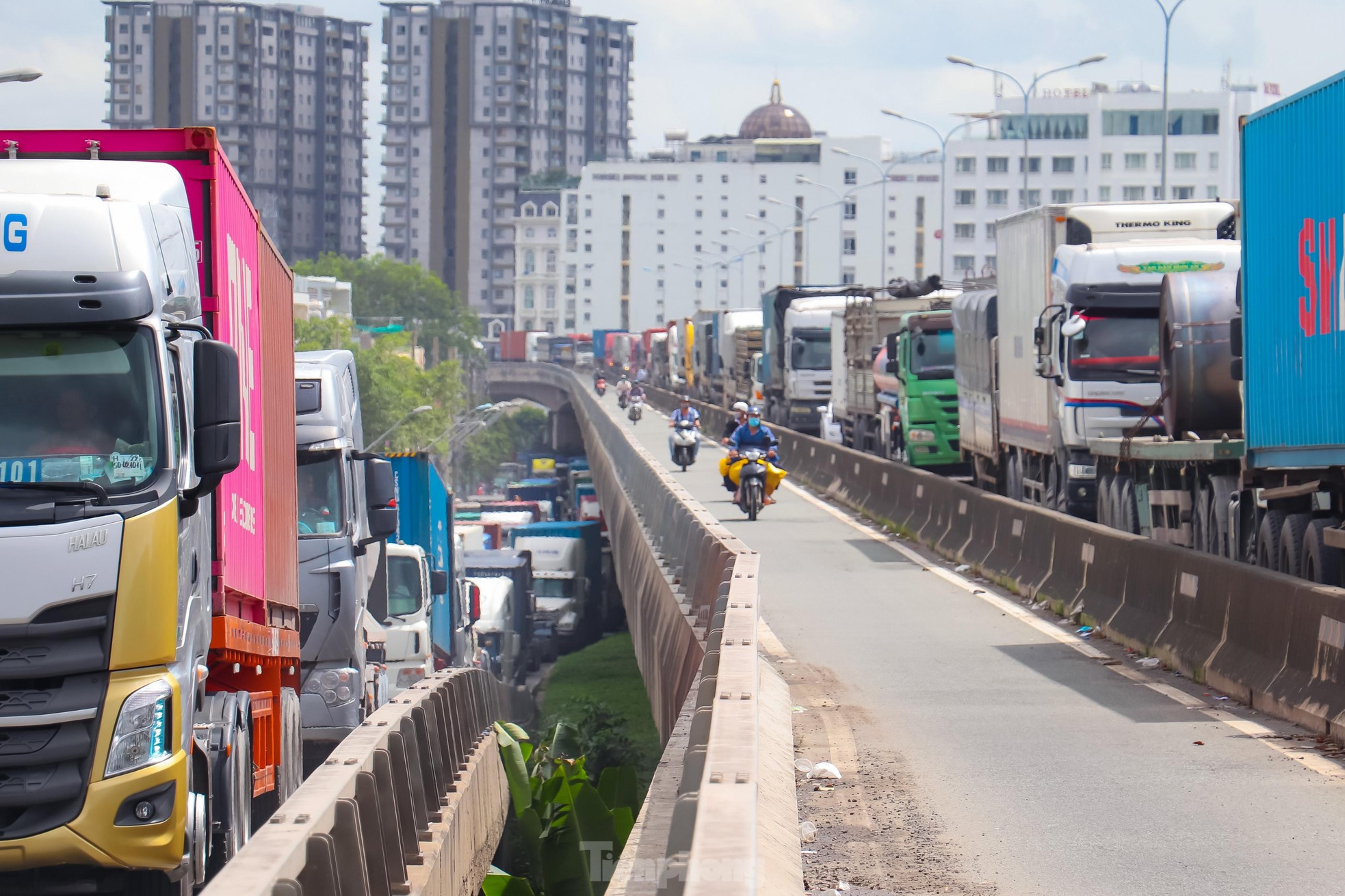 Ùn ứ cầu Phú Mỹ, đoàn xe container nhích từng mét ảnh 11