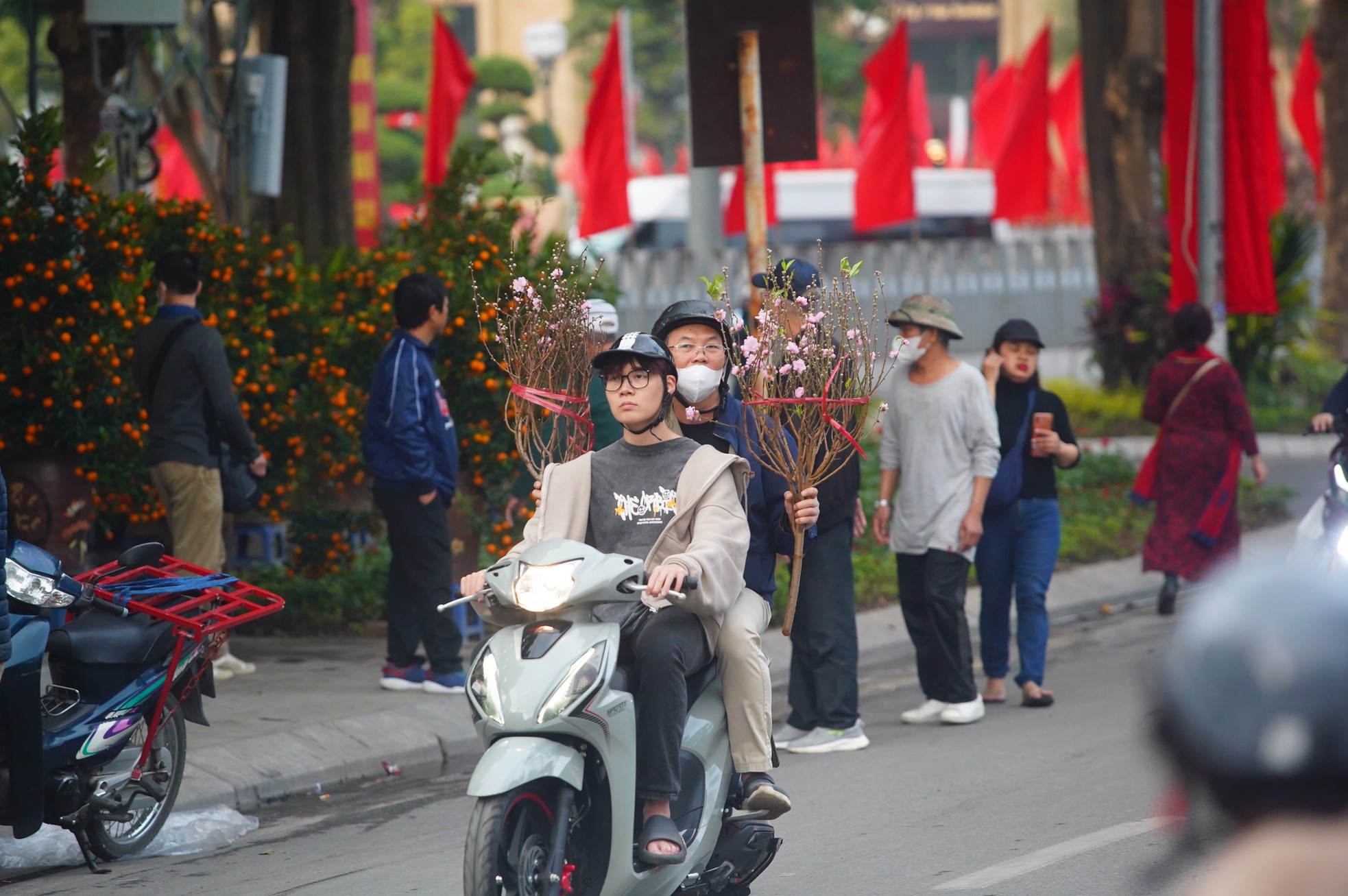 Ngày đầu kỳ nghỉ Tết Nguyên đán, người dân hồ hởi xuống phố 'săn' đào, quất ảnh 18