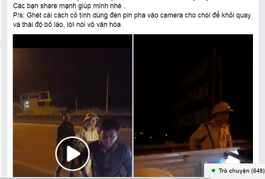 Trung tá công an bị tạm đình chỉ công tác vì vung tay, rọi đèn pin vào mặt dân - ảnh 1