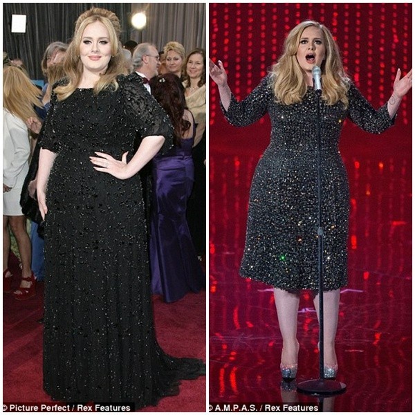 The two dresses in Adele's performance at the Oscars made her look much slimmer