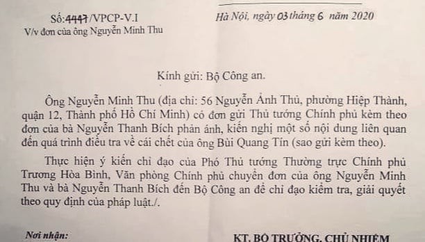 Phó Thủ tướng yêu cầu Bộ Công an giải quyết đơn vụ tiến sĩ Bùi Quang Tín tử vong ảnh 1