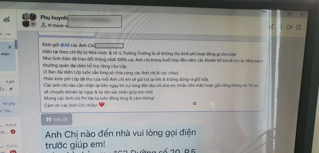 Sau lệnh cấm thu, nhiều trường học ở TPHCM vội vàng trả lại tiền 'quỹ lớp' ảnh 1