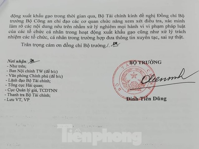 Bộ Tài chính đề nghị Bộ Công an vào cuộc điều tra trục lợi xuất khẩu gạo ảnh 1