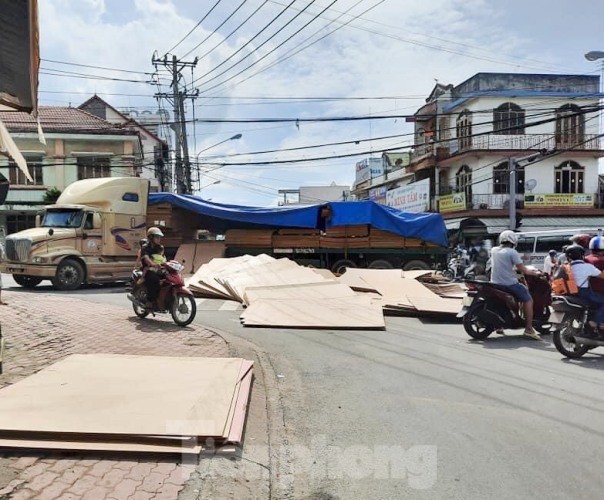 Người đi đường 'tá hỏa' khi hàng tấn gỗ lao từ trên container xuống đường ảnh 4