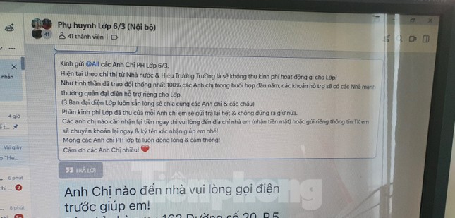 Sau lệnh cấm thu, nhiều trường học ở TPHCM vội vàng trả lại tiền 'quỹ lớp' ảnh 1