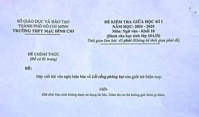 Đề thi môn Ngữ văn của lớp 10A25, Trường THPT Mạc Đĩnh Chi (quận 6, TPHCM)Đề thi môn Ngữ văn của lớp 10A25, Trường THPT Mạc Đĩnh Chi (quận 6, TPHCM)