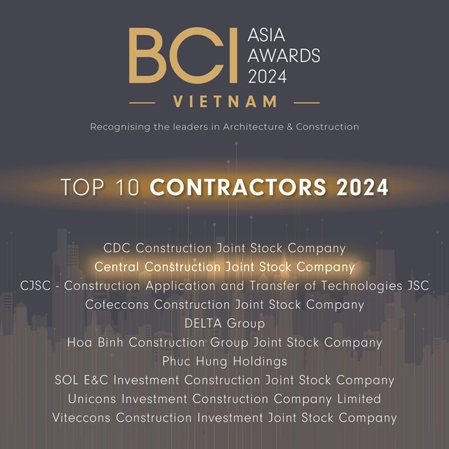 Central được xướng tên 'Top 10 nhà thầu xây dựng hàng đầu Việt Nam năm 2024' ảnh 1