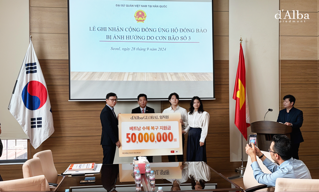 Công ty d"Alba Global ủng hộ 50 triệu won (tương đương 1 tỷ đồng) cho đồng bào bị ảnh hưởng do cơn bão số 3.