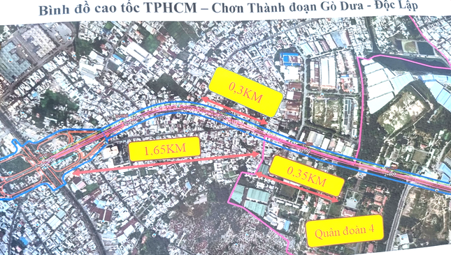 Vị trí đường dẫn cao tốc tại nút giao Sóng Thần, quốc lộ 1A.