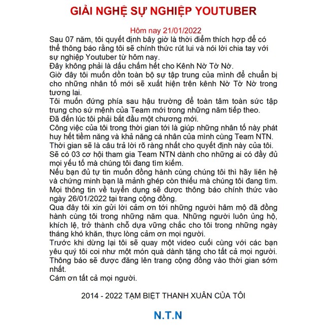 NTN Vlogs lại tuyên bố "giải nghệ" sau 7 năm làm YouTuber, tiết lộ kế hoạch tương lai ảnh 3