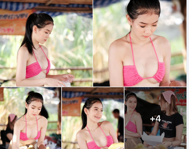 Xôn xao hình ảnh cô gái Thái mặc bikini nóng bỏng bán sầu riêng ảnh 2