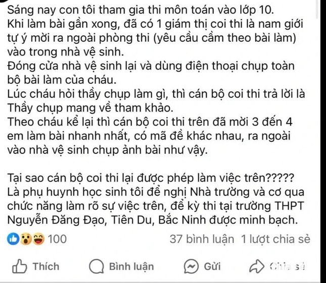 Công an vào cuộc xác minh giám thị ép thí sinh mang bài thi ra nhà vệ sinh để chụp ảnh ở Bắc Ninh ảnh 1