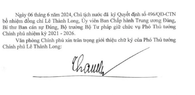 Bản tin 8H: Giới thiệu chữ ký của tân Phó Thủ tướng Chính phủ Lê Thành Long ảnh 1