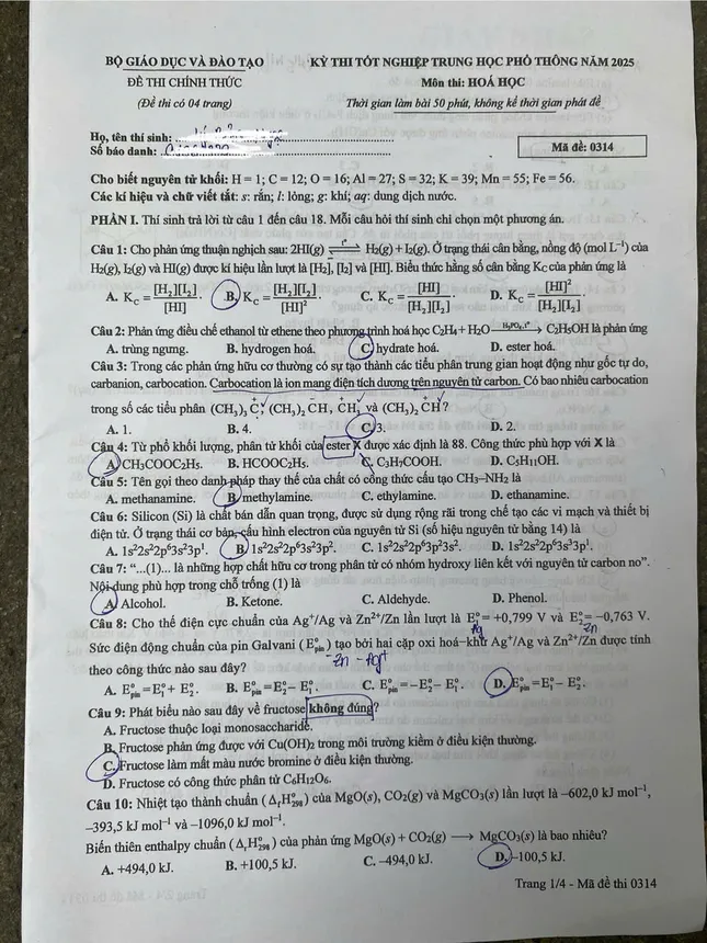Đề thi môn Hoá học, cập nhật giải đề thi ảnh 1
