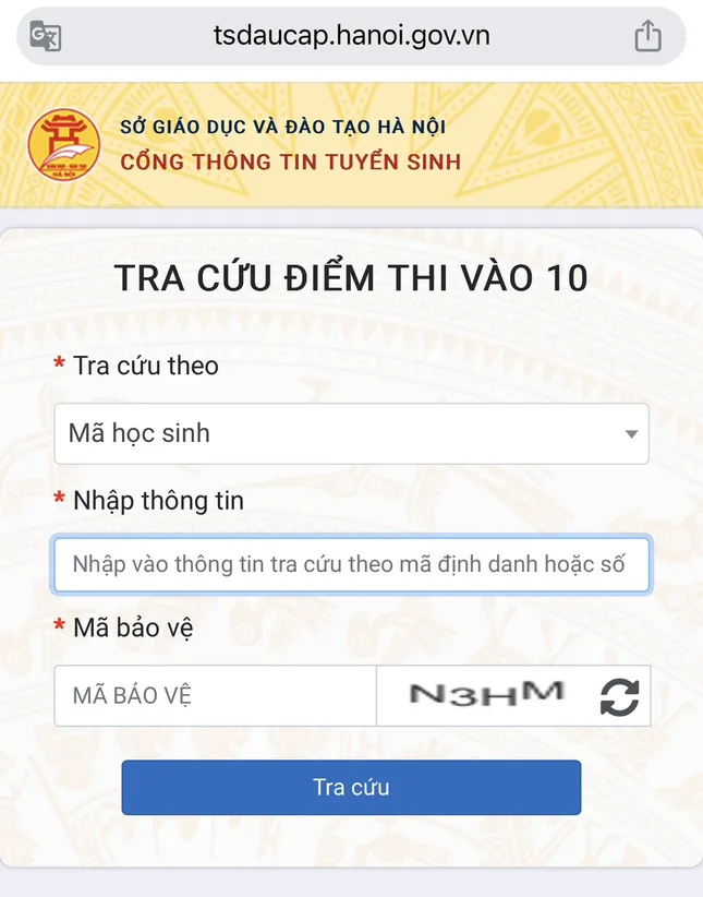 Tra cứu điểm thi lớp 10 của Hà Nội ảnh 1
