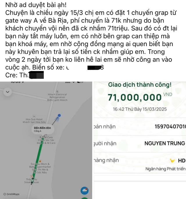 Vụ chuyển nhầm cho tài xế grab 71 triệu đồng: Nữ hành khách đã nhận lại tiền ảnh 1