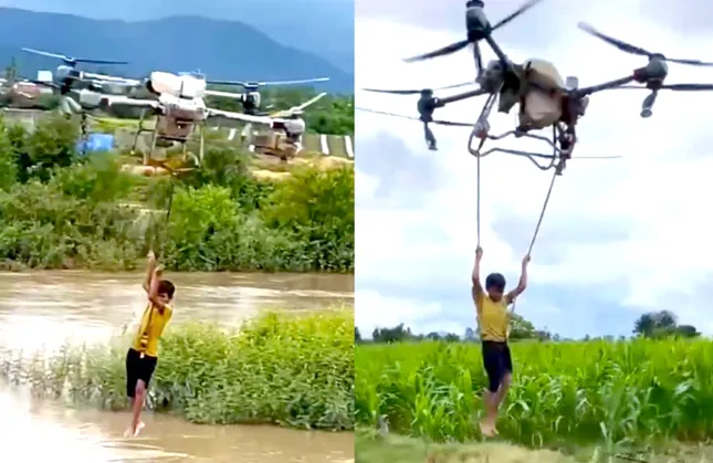 Sự nhanh trí, quyết đoán của chàng trai cứu nhóm trẻ bằng máy bay không người lái ảnh 2