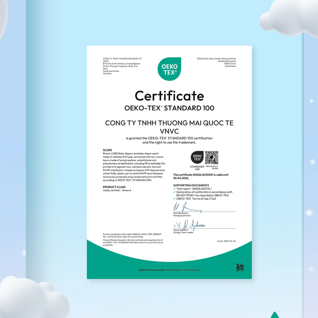 Thương hiệu tã-bỉm Lobo đạt đồng thời hai chứng chỉ quốc tế Dermatest và OEKO-TEX Standard 100 ảnh 2