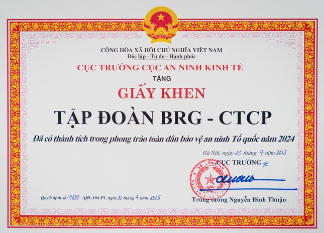 Tập đoàn BRG nhận giấy khen trong phong trào 'Toàn dân Bảo vệ An ninh Tổ quốc năm 2024' ảnh 1