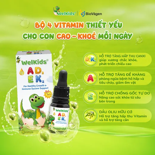 WelKids ADEK bổ sung D3K2 + Vitamin A, E giúp con Cao - Khỏe ảnh 1
