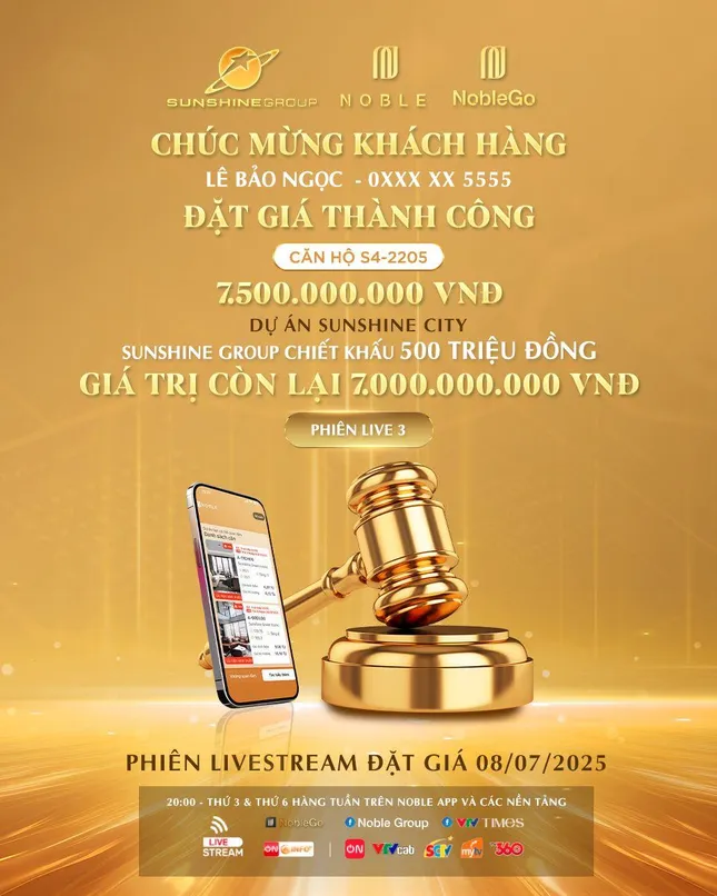 Phiên livestream đặt giá NobleGo tối 8/7: Khách sở hữu căn hộ cao cấp Sunshine City rẻ hơn 2 tỷ đồng ảnh 1