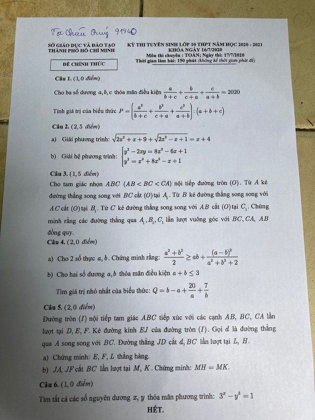 Đề thi Toán chuyên lớp 10 TP.HCM: Vừa sức nhưng có thể hơn nhau ở phần trình bày ảnh 1
