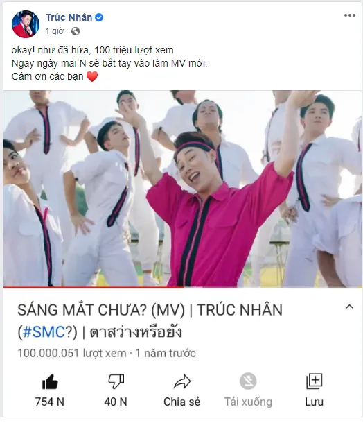 MV “Sáng Mắt Chưa?” của Trúc Nhân cán mốc 100 triệu lượt xem sau 1 năm ra mắt ảnh 1