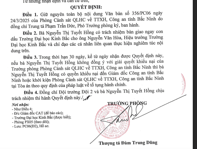 Công an ra ‘tối hậu thư’ yêu cầu bàn giao con dấu cho Hiệu trưởng Trường Đại học Kinh Bắc ảnh 1