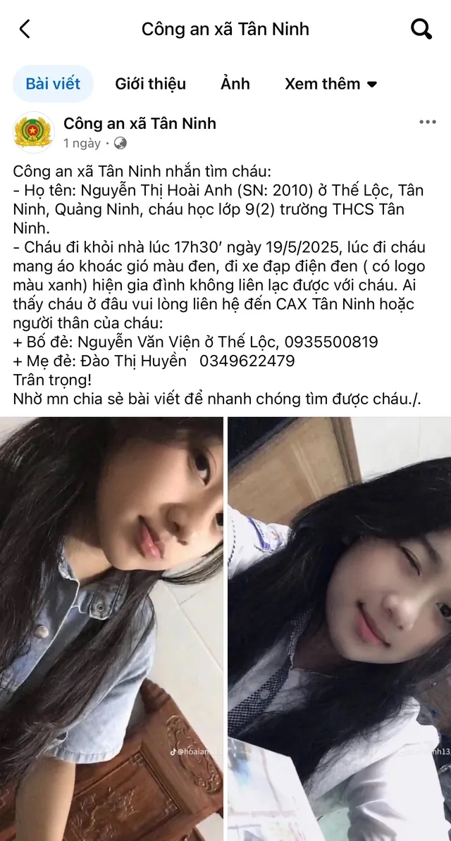 Nữ sinh lớp 9 ở Quảng Bình mất tích bí ẩn, cơ quan chức năng đăng tin tìm kiếm ảnh 1