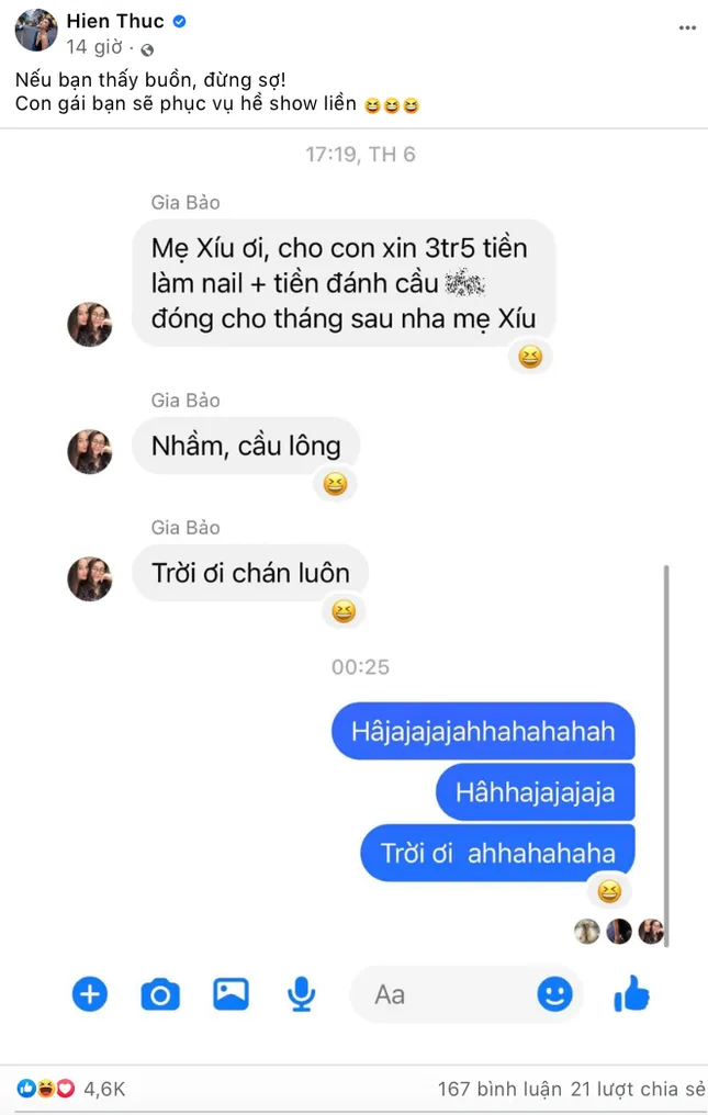 Tranh cãi việc Hiền Thục đăng tin nhắn của con gái gõ sai chính tả thành từ nhạy cảm ảnh 1