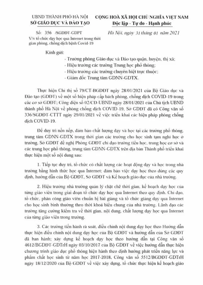 Học sinh Hà Nội bắt đầu học trực tuyến từ 1/2 theo thời khoá biểu chung của trường ảnh 1