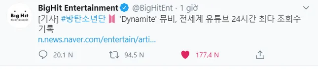 YouTube xác nhận lượt xem trong 24h đầu của MV “Dynamite” (BTS) và điều bất ngờ đã xảy ra ảnh 2