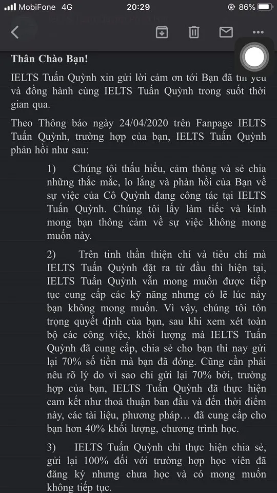 Vụ giáo viên IELTS Tuấn Quỳnh khai khống điểm: Chỉ hoàn trả 70% học phí cho học viên ảnh 2