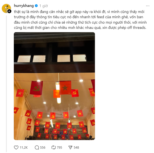 HURRYKNG thông báo "đóng băng" tài khoản Threads, vẫn giữ loạt bài đăng "chữa lành" ảnh 1