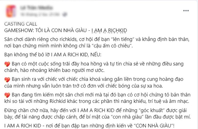 Rộ tin Việt Nam sắp có gameshow dành cho “rich kid”, cộng đồng mạng: Không dành cho mình! ảnh 1