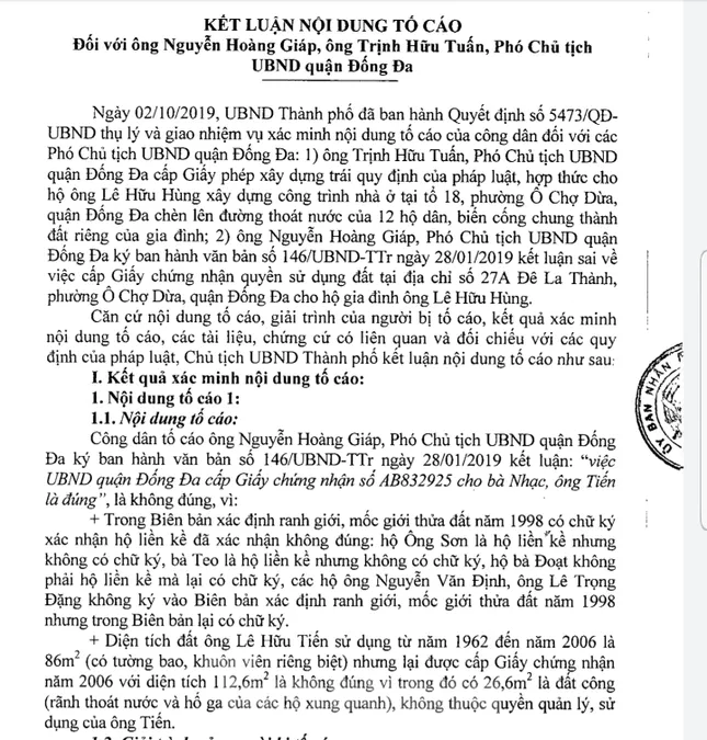 Vụ chết vẫn xác nhận đất đai ở Hà Nội: 2 phó Chủ tịch quận bị nhắc nhở ảnh 1
