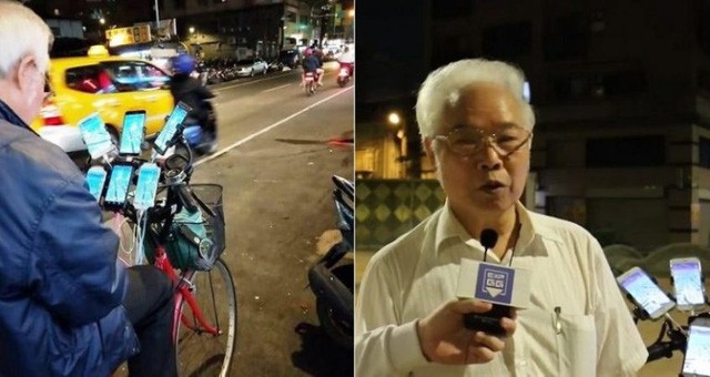 Tay chơi 70 tuổi gắn 9 điện thoại thông minh vào xe đạp đi bắt Pokemon ảnh 1