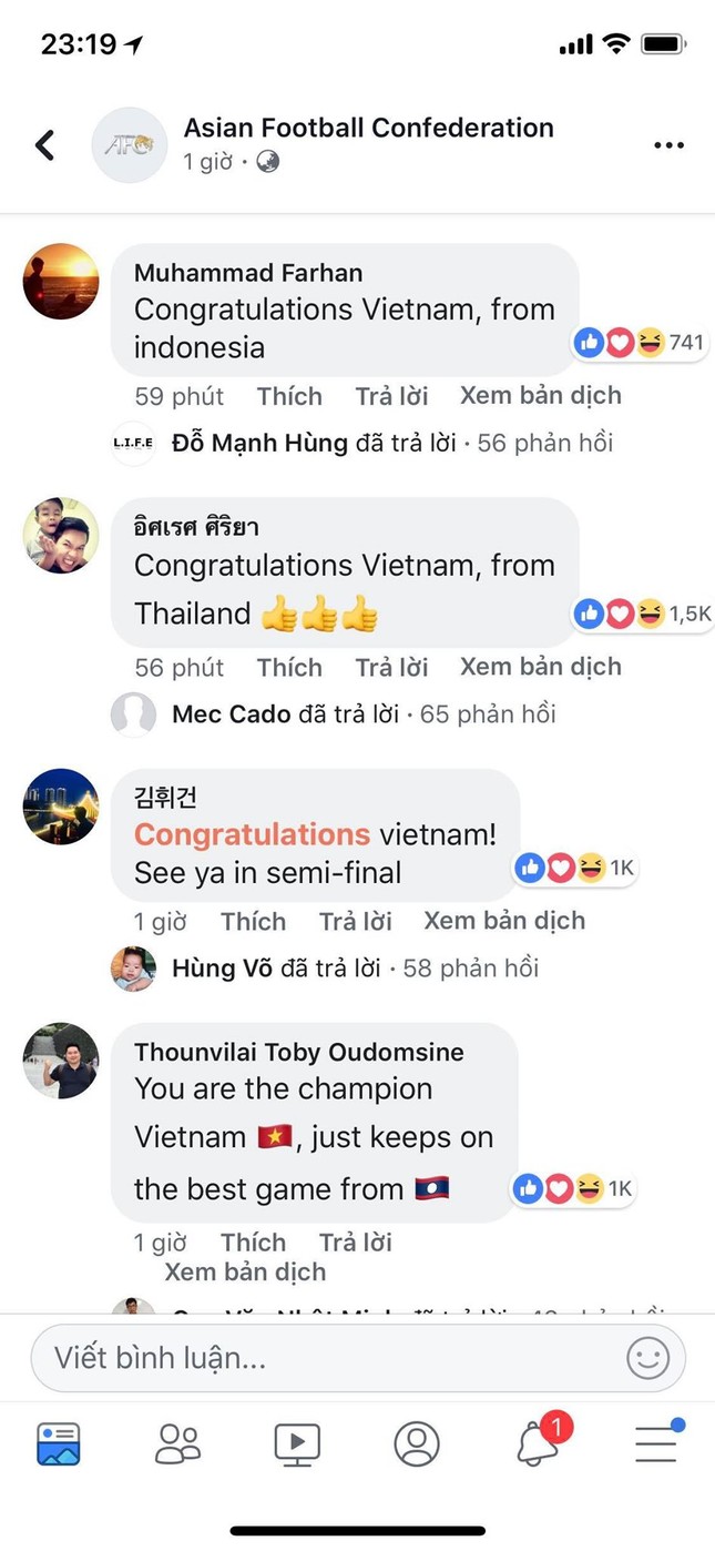Fanpage Liên đoàn bóng đá châu Á ngập tràn lời chúc mừng đội tuyển Việt Nam ảnh 4