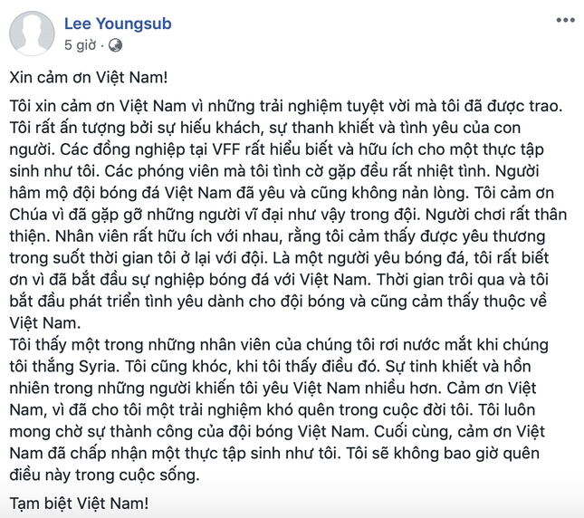 Chàng trợ lý tiếng Anh điển trai của HLV Park Hang Seo viết tâm thư chào tạm biệt Việt Nam ảnh 1