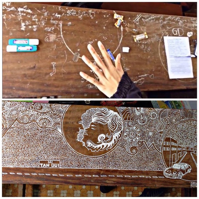Ai cũng thích thú trước những bộ bàn ghế bỗng “nở hoa” ở trường THPT Mộ Đức 2 (Quảng Ngãi) ảnh 3