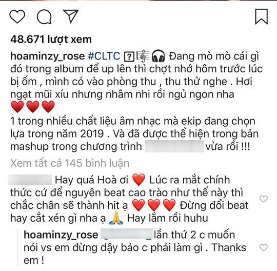 Vừa sang năm mới, Hòa Minzy lại "vạ miệng" khi phản ứng gay gắt với lời khuyên của fan ảnh 1