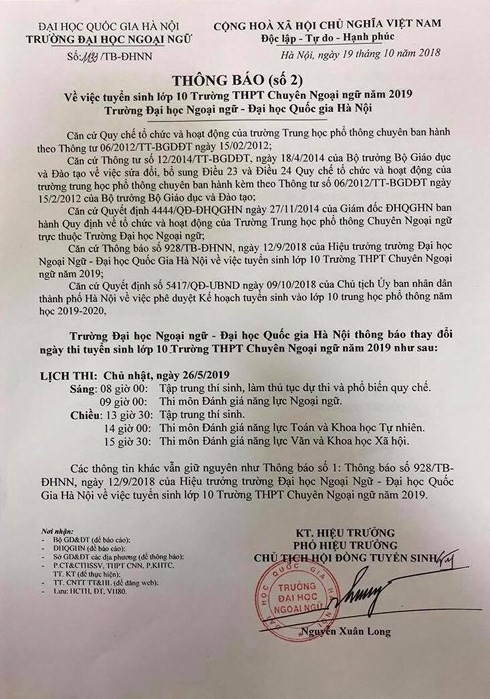 Thời gian, điều kiện thi vào lớp 10 THPT chuyên ngoại ngữ năm 2019 ảnh 1