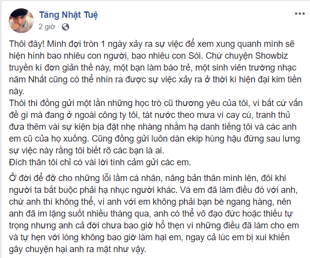 Tăng Nhật Tuệ chính thức lên tiếng khi bị nghi ngờ bạo hành cựu thành viên nhóm nhạc Zero9 ảnh 1